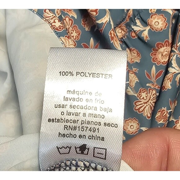 Bloomfield A-Line Floral Teal Brown Cream Spaghetti Strap Ruffled Sundress Large - Picture 9 of 12